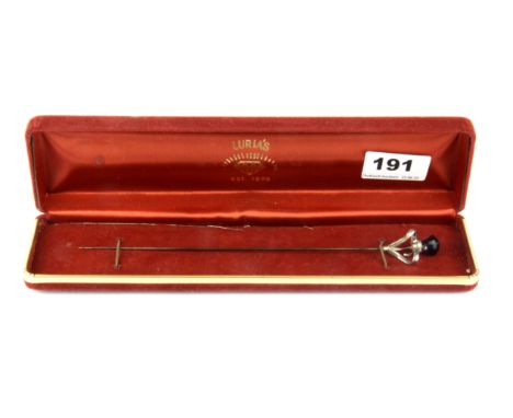 A Charles Horner hallmarked silver and amethyst hat pin, L. 21cm. Condition: Good.