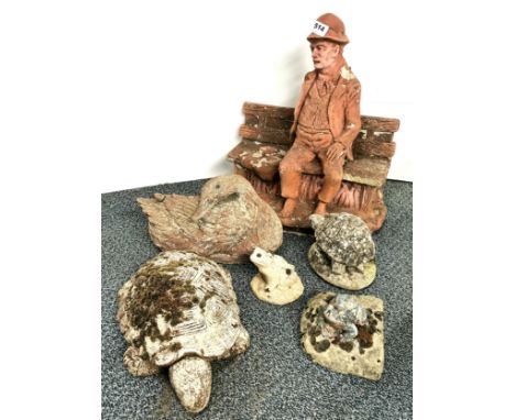 A group of vintage concrete garden ornaments, tallest 42cm.