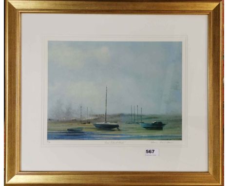 Local Interest. A framed limited edition 31/225 lithograph 'Low Tide at Dusk' (Leigh on Sea) pencil signed artist George Munt