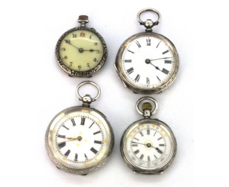 Four silver open face lady's pocket watches. Condition : untested.