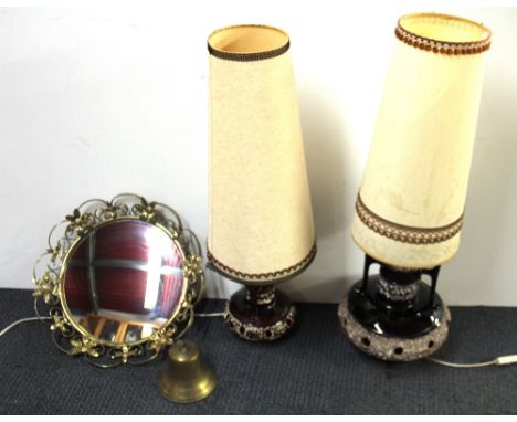 Two 1970's German ceramic floor lamps with original shades, H. 90cm.
