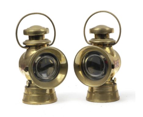 A rare pair of 'Napier' oil-illuminating side-lamps, dated 1907,for Napier Cars, badged S.F.Edge Ltd of London, brass bodies,