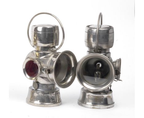 A pair of Lucas No.630 and No.631 oil-illuminating rear number-plate lamps,nickel-pated brass bodies, with 3 inch clear main 