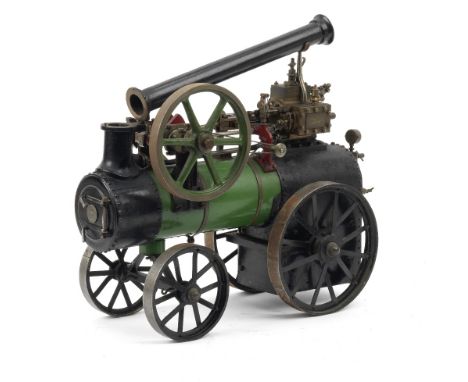A live steam engineer's model of a Portable Engine, by A.C.Ballchin, dated 1973,painted red, green and black, with tall black