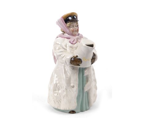 A 'Benzin' ceramic hot chocolate jug,after an original design by Carl Tielsch, modern, in the form of a portly lady in motori