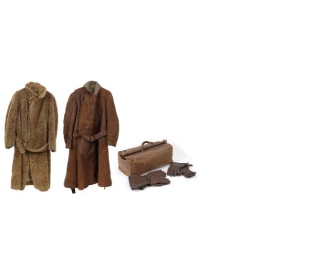 Two full-length motoring coats and two pairs of gauntlets to suit veteran motorists,both single-breasted, button fastening, w