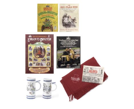A Lot of assorted London to Brighton Commemoration Run memorabilia,comprising three RAC Commemoration Run posters for 1973, 6
