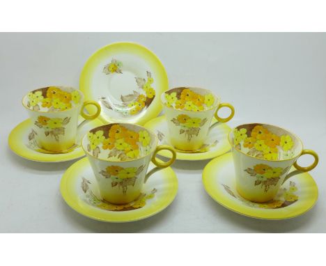 Four Shelley Phlox cups and saucers and one spare saucer 