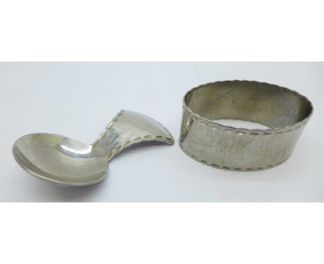 A Keswick School industrial art caddy spoon and napkin ring 