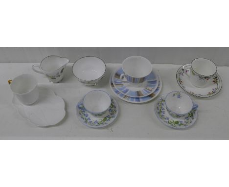A Shelley Regency trio, a pair of Harebell cups and saucers, two cups and saucers and a sugar bowl and cream **PLEASE NOTE TH