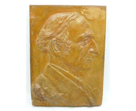 A tile with portrait of 'Lord Hailey', signed by artist on the front, Sir William Malcolm Hailey, (1872-1969), 122mm x 167mm 