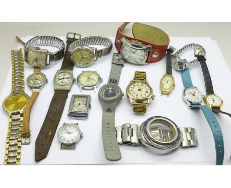 Fifteen wristwatches and a watch case including Stavia, Buler and Timex 