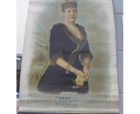 Farrands Grocers and Wine Merchants, Nottingham, chromo lithograph calendar for 1904 with portrait of Queen Alexandra 