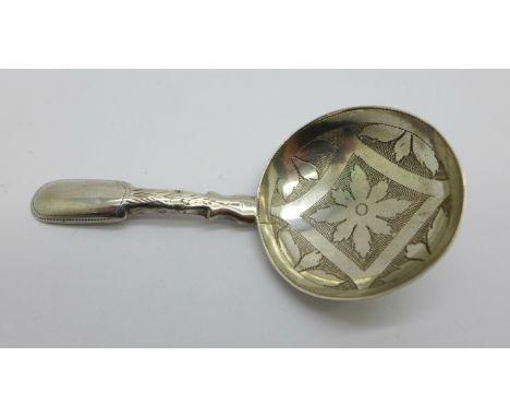 A George IV silver caddy spoon, Birmingham 1826, (George) Unite &amp; (James) Hilliard, a/f, repaired 