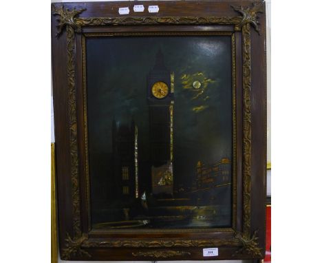 A mother-of-pearl inlaid framed Big Ben clock picture