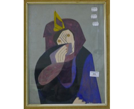 DOLVO BUNSON, cubist portrait, The Widow, framed and glazed