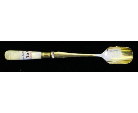A silver and mother-of-pearl Stilton scoop