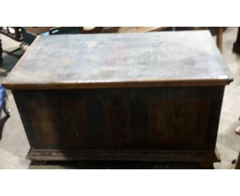 A 19th century Continental painted pine trunk