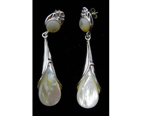 A pair of silver and mother-of-pearl earrings