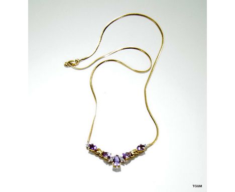 9ct gold ladies amethyst and diamond necklace