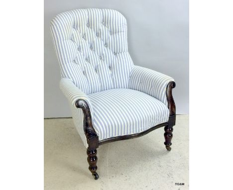 Victorian Button Backed Nursing Chair on brass casters