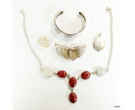 Silver jewellery include bangle, filigree broach, ring, necklaces etc.
