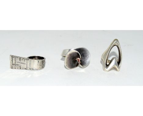  2  Georg Jensen Danish silver rings, the third a signed silver Danish designer ring