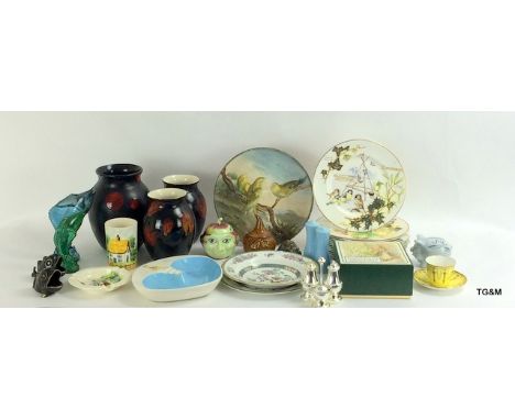 A mixed collection of china and glass to include Poole pottery vase