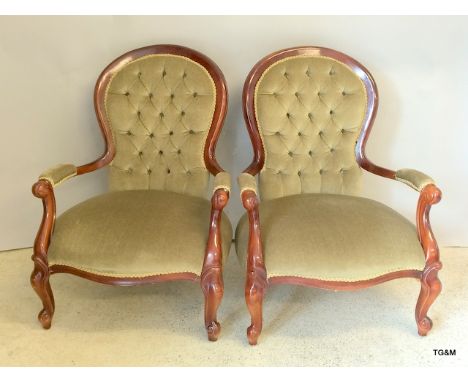 A pair of button back nursing chairs. 88 x 65 x 68cm