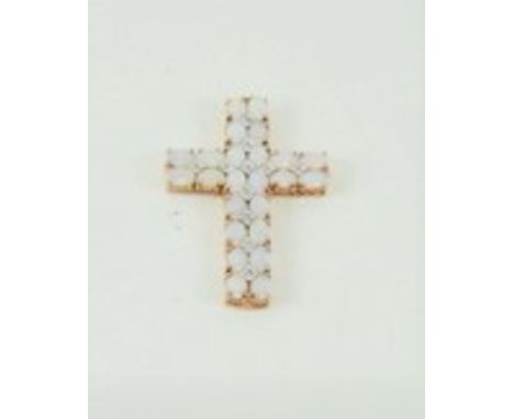 An opal & diamond 9ct gold cross 5.5x3.5cm