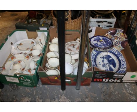 THREE TRAYS OF CHINA AND CERAMICS TO INCLUDE MINTON CHINA, ART DECO TEAWARE, ROYAL WORCESTER ETC.