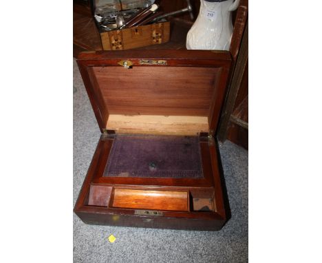 A VINTAGE OAK AND BRASS STATIONARY BOX 