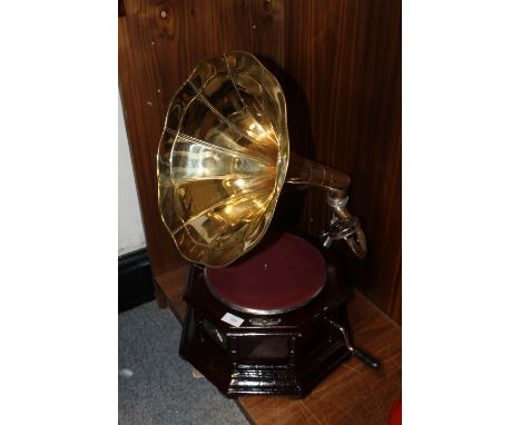 A REPRODUCTION HMV WIND UP GRAMOPHONE  