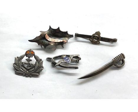 5 Military silver sweetheart brooches 