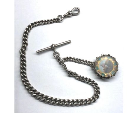 Antique graduated silver albert chain and compass fob hallmarked on every link weight 50g,&nbsp;the total length of chain not