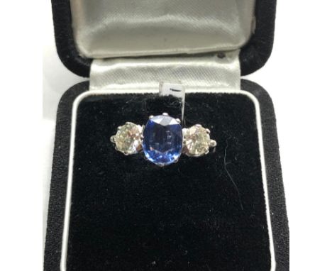 Fine sapphire and diamond ring central sapphire 2.30ct with 2 diamonds 1.1ct set in platinum 