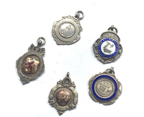 5 football antique silver pocket watch chain fobs includes military interest 