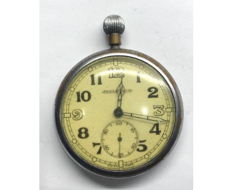 Military Jaeger le Coultre pocket watch marked broad arrow 6e/50 A 24897,&nbsp;missing bow watch winds and ticks but no warra