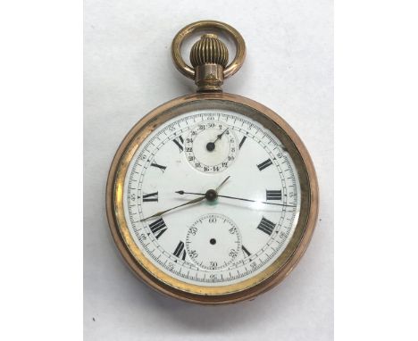 Rolled gold open face up/down chronograph movement pocket watch 