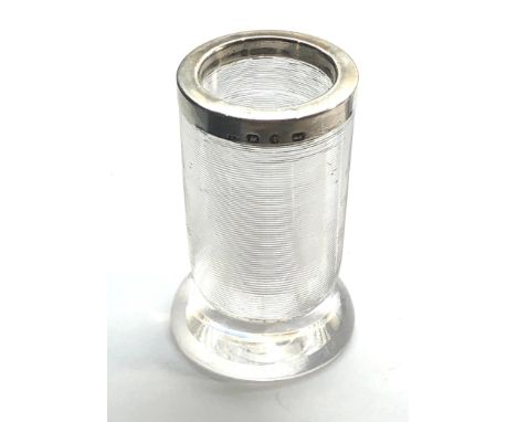 Antique glass and silver rimmed match striker Birmingham silver hallmarks measures approx 61mm high 