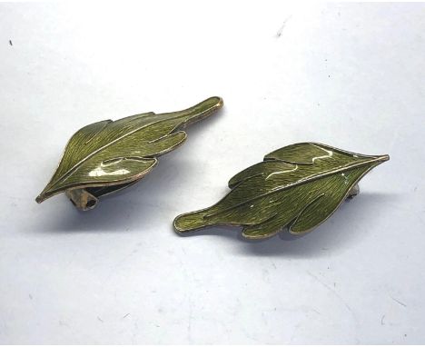 Vintage silver and enamel Norway leaf earrings,&nbsp;good condition
