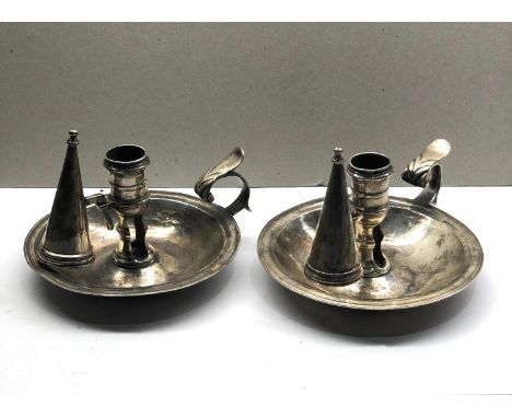 Pair of antique Georgian silver chamber sticks complete with snuffers London silver hallmarks makers  W.E weight 600g 