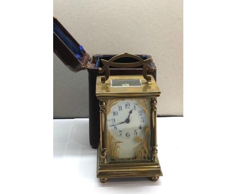Antique brass carriage clock original box and key clock winds and ticks,&nbsp;clock height approximately 4.5 inches&nbsp; exc