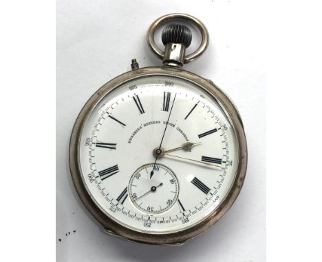 Antique Russells lever chronograph centre second silver pocket watch 