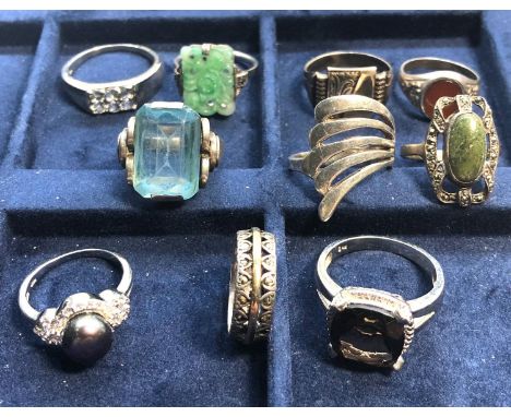 10 Vintage silver rings 