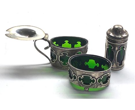 Antique silver cruet set by William Henry sparrow full Birmingham silver hallmarks makers W.H.S date letter g for 1906 