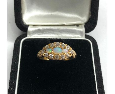 Antique 18ct gold diamond and opal ring 