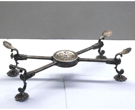 Fine Antique Georgian silver dish-cross stand  rotating square cross-section arms, sitting on four cast shell feet. hallmarke