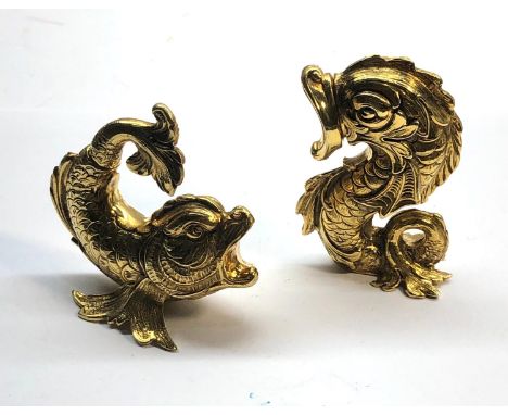 Fine pair of silver and gold gilt Dolphin salts 