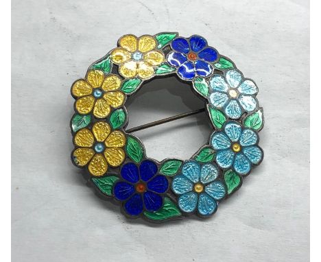 Vintage silver and enamel flower brooch Birmingham silver hallmarks makers AHD&amp;S A H Darby &amp; Sons 